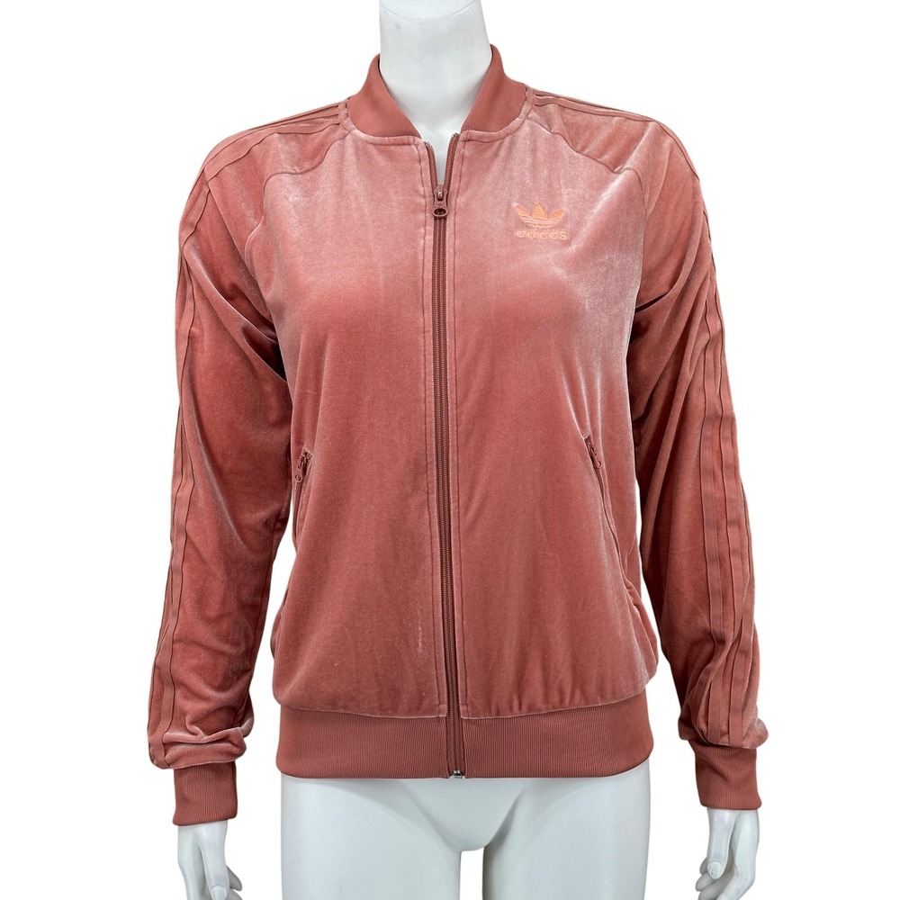 Adidas Originals Jacket Womens Small Pink Dusty Rose Velvet Vibes Trefoil Track